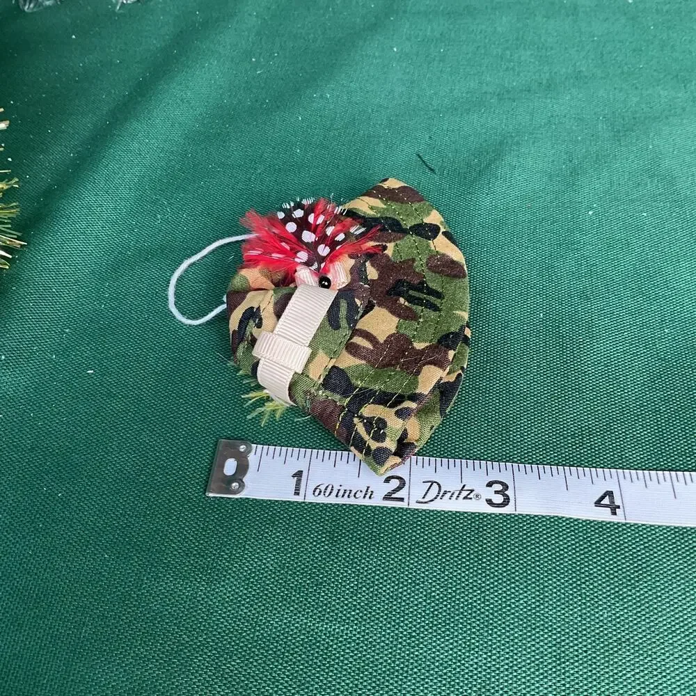 Miniature Camo Bucket Hat Christmas Ornament with Fishing Fly Lure